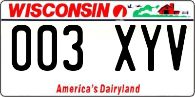 WI license plate 003XYV