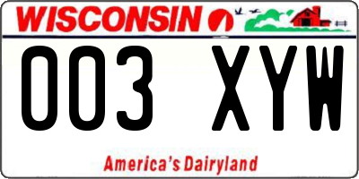 WI license plate 003XYW