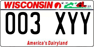 WI license plate 003XYY