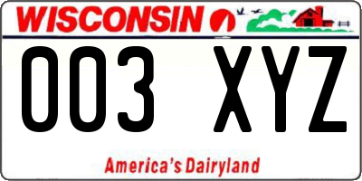 WI license plate 003XYZ