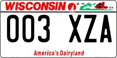 WI license plate 003XZA