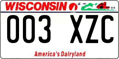 WI license plate 003XZC