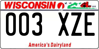 WI license plate 003XZE