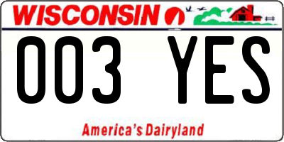 WI license plate 003YES