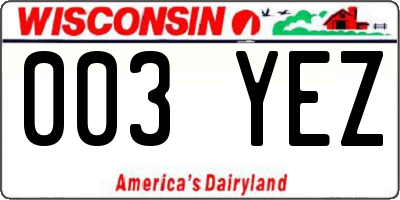 WI license plate 003YEZ