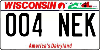 WI license plate 004NEK