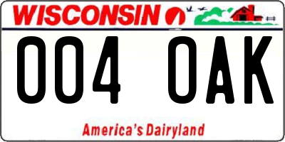 WI license plate 004OAK