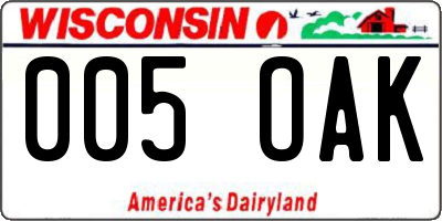 WI license plate 005OAK