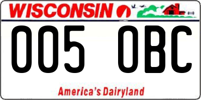 WI license plate 005OBC