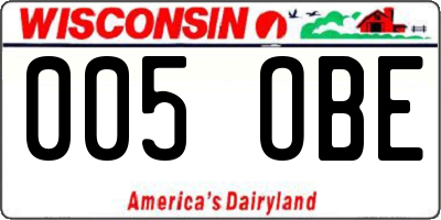 WI license plate 005OBE
