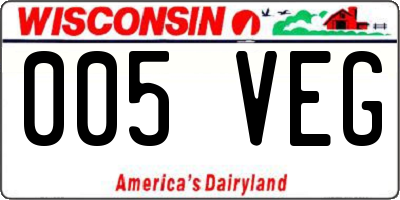 WI license plate 005VEG