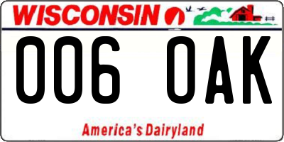 WI license plate 006OAK