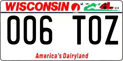 WI license plate 006TOZ