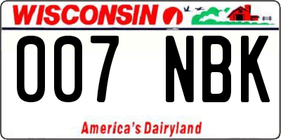 WI license plate 007NBK