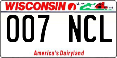 WI license plate 007NCL