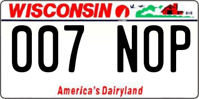 WI license plate 007NOP