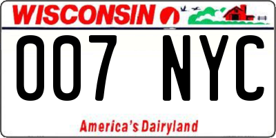 WI license plate 007NYC