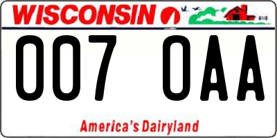WI license plate 007OAA