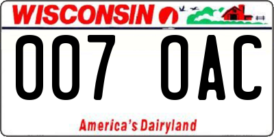 WI license plate 007OAC