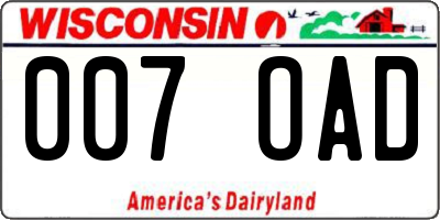 WI license plate 007OAD