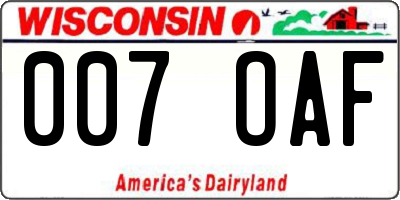 WI license plate 007OAF
