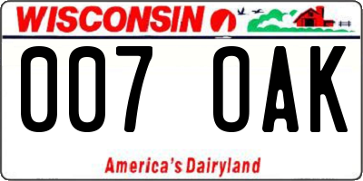 WI license plate 007OAK