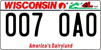 WI license plate 007OAO