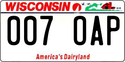 WI license plate 007OAP
