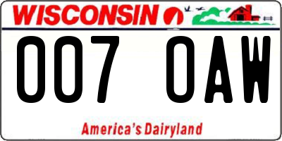 WI license plate 007OAW