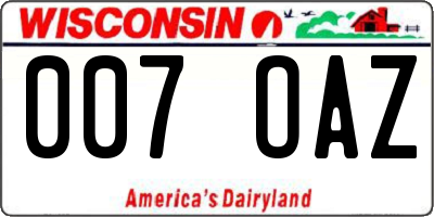 WI license plate 007OAZ
