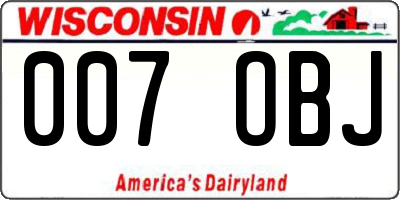WI license plate 007OBJ
