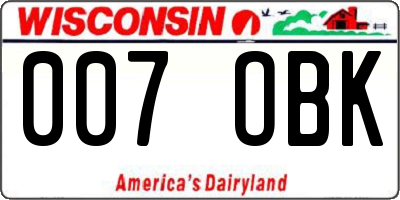 WI license plate 007OBK