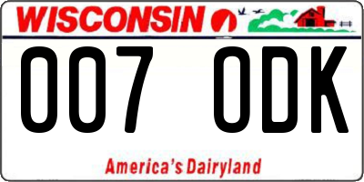 WI license plate 007ODK