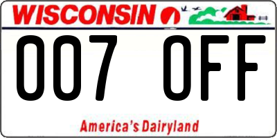 WI license plate 007OFF