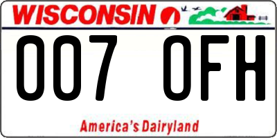 WI license plate 007OFH