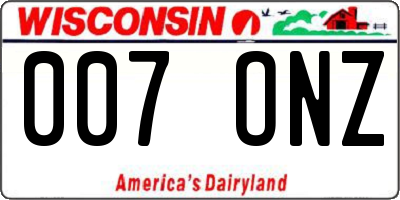 WI license plate 007ONZ