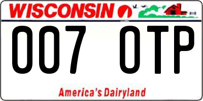 WI license plate 007OTP