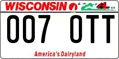 WI license plate 007OTT