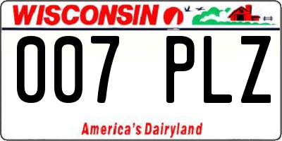 WI license plate 007PLZ