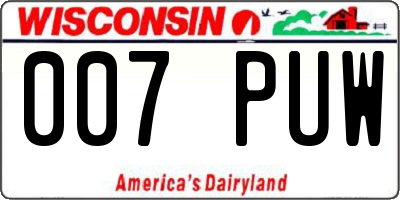WI license plate 007PUW