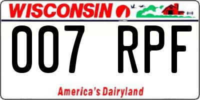 WI license plate 007RPF