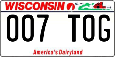 WI license plate 007TOG