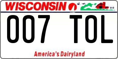 WI license plate 007TOL