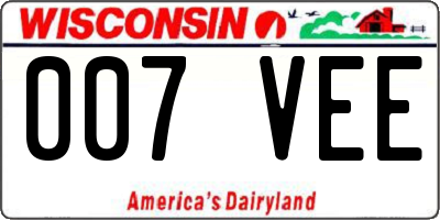 WI license plate 007VEE