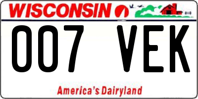 WI license plate 007VEK