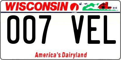 WI license plate 007VEL