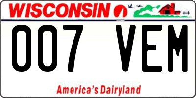 WI license plate 007VEM