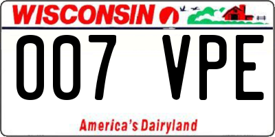 WI license plate 007VPE