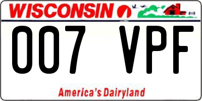 WI license plate 007VPF