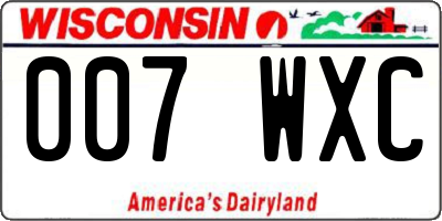 WI license plate 007WXC